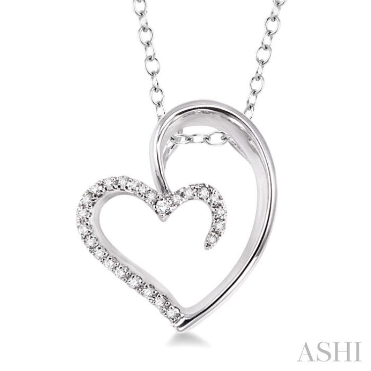 1/10 Ctw Round Cut Diamond Heart Shape Pendant in Sterling Silver with Chain 1/10 Ctw Round Cut Diamond Heart Shape Pendant in Sterling Silver with Chain