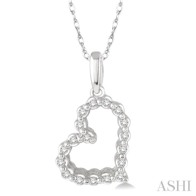 1/10 Ctw Round Cut Diamond Heart Pendant in 10K White Gold with Chain 1/10 Ctw Round Cut Diamond Heart Pendant in 10K White Gold with Chain