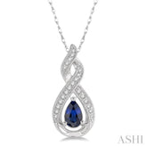 6x4 MM Entwined Pear Shape Sapphire and 1/10 Ctw Round Cut Diamond Precious Pendant With Chain in 10K White Gold
