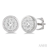 1/3 Ctw Medallion Lovebright Round Cut Diamond Bezel Stud Earring in 14K White Gold