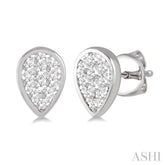 1/3 Ctw Pear Shape Lovebright Round Cut Diamond Bezel Stud Earring in 14K White Gold