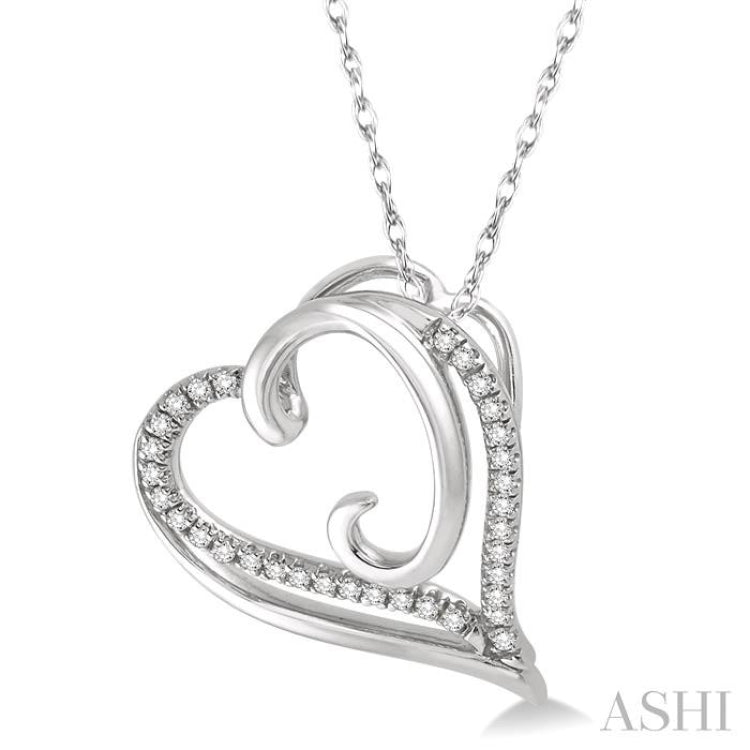 1/10 Ctw Round Cut Diamond Heart Pendant in 10K White Gold with Chain 1/10 Ctw Round Cut Diamond Heart Pendant in 10K White Gold with Chain