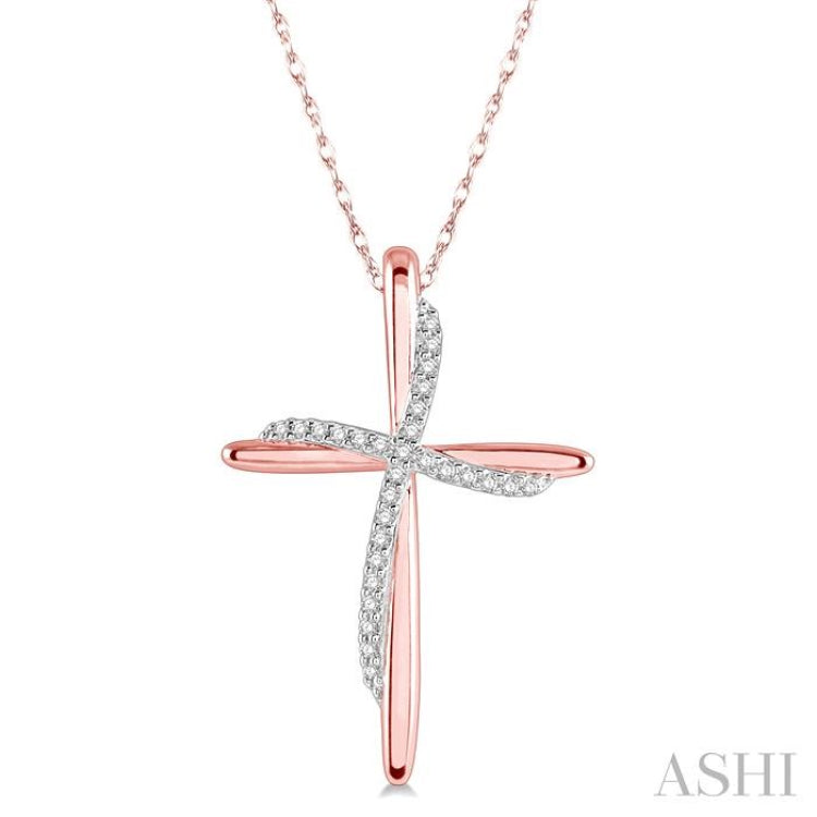 1/10 Ctw Round Cut Diamond Draped Cross Charm Pendant With Chain in 10K Rose Gold 1/10 Ctw Round Cut Diamond Draped Cross Charm Pendant With Chain in 10K Rose Gold