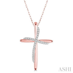 1/10 Ctw Round Cut Diamond Draped Cross Charm Pendant With Chain in 10K Rose Gold 1/10 Ctw Round Cut Diamond Draped Cross Charm Pendant With Chain in 10K Rose Gold