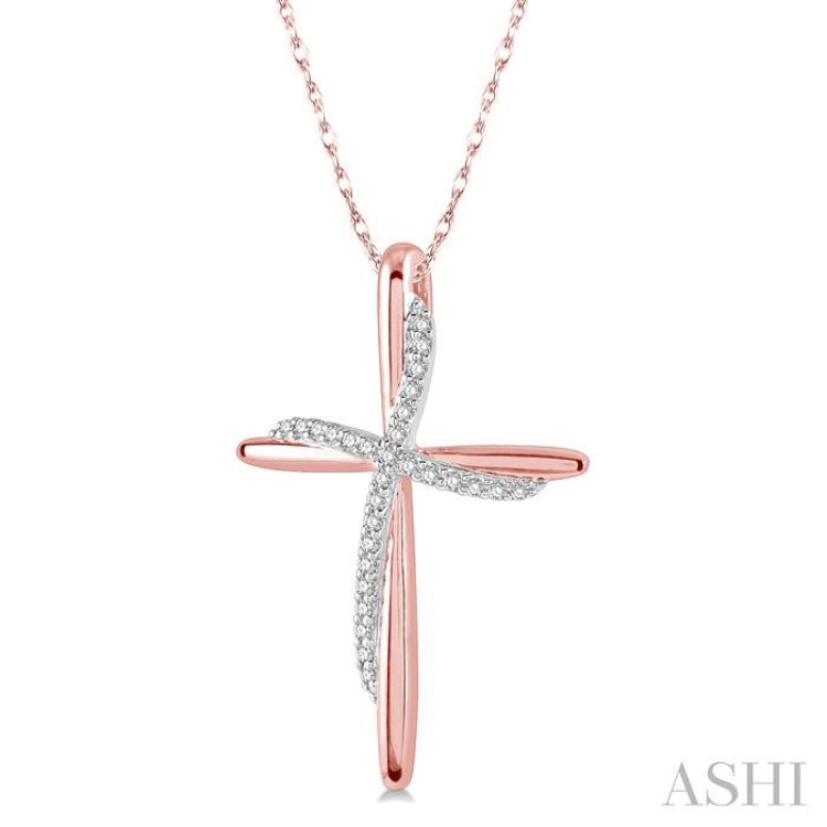 1/10 Ctw Round Cut Diamond Draped Cross Charm Pendant With Chain in 10K Rose Gold 1/10 Ctw Round Cut Diamond Draped Cross Charm Pendant With Chain in 10K Rose Gold