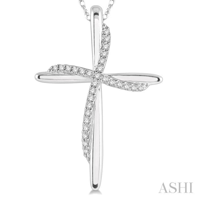 1/10 Ctw Round Cut Diamond Draped Cross Charm Pendant With Chain in 10K White Gold 1/10 Ctw Round Cut Diamond Draped Cross Charm Pendant With Chain in 10K White Gold