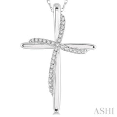1/10 Ctw Round Cut Diamond Draped Cross Charm Pendant With Chain in 10K White Gold 1/10 Ctw Round Cut Diamond Draped Cross Charm Pendant With Chain in 10K White Gold