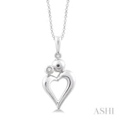 1/50 Ctw Round Cut Diamond Heart Pendant in Sterling Silver with Chain