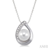 6.5 MM Cultured Pearl and 1/20 Ctw Round Cut Diamond Pendant in Sterling Silver with chain