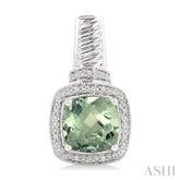 8x8 MM Cushion Shape Green Amethyst and 1/20 Ctw Single Cut Diamond Earrings in Sterling Silver