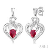 5x3 MM Pear Shape Ruby and 1/50 Ctw Round Cut Diamond Earrings in Sterling Silver