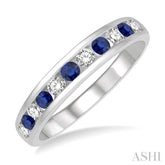 2.3 MM Sapphire and 1/4 Ctw Round Cut Diamond Precious Wedding Band in 14K White Gold