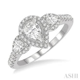 1 ctw Past, Present & Future Round Cut Diamond Engagement Ring With 3/8 ct Pear Cut Center Stone in 14K White Gold