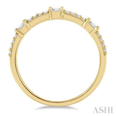 1/5 Ctw Baguette and Round Cut Diamond Stackable Petite Fashion Band in 10K Yellow Gold 1/5 Ctw Baguette and Round Cut Diamond Stackable Petite Fashion Band in 10K Yellow Gold