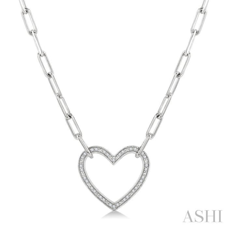 1/10 Ctw Round Cut Diamond Heart Pendant With Paperclip Chain in Sterling Silver 1/10 Ctw Round Cut Diamond Heart Pendant With Paperclip Chain in Sterling Silver
