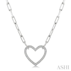 1/10 Ctw Round Cut Diamond Heart Pendant With Paperclip Chain in Sterling Silver 1/10 Ctw Round Cut Diamond Heart Pendant With Paperclip Chain in Sterling Silver