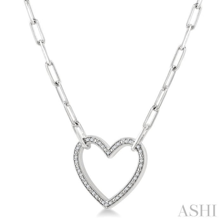 1/10 Ctw Round Cut Diamond Heart Pendant With Paperclip Chain in Sterling Silver 1/10 Ctw Round Cut Diamond Heart Pendant With Paperclip Chain in Sterling Silver