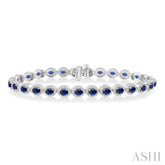 4x3 MM Oval Cut Sapphire and 1 Ctw Round Cut Diamond Precious Bracelet in 14K White Gold