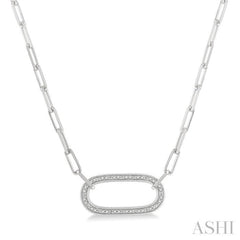 1/10 Ctw Round Cut Diamond Paperclip Pendant With Chain in Sterling Silver 1/10 Ctw Round Cut Diamond Paperclip Pendant With Chain in Sterling Silver