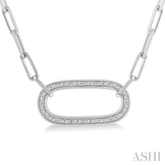 1/10 Ctw Round Cut Diamond Paperclip Pendant With Chain in Sterling Silver 1/10 Ctw Round Cut Diamond Paperclip Pendant With Chain in Sterling Silver