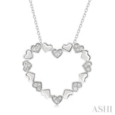 1/20 Ctw Puffed Heart Plain and Single Cut Diamond Fashion Pendant With Chain in Sterling Silver