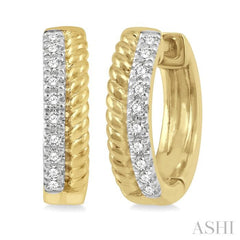 1/10 Ctw Rope Bead & Round Cut Diamond Huggie Petite Earrings in 14K Yellow Gold 1/10 Ctw Rope Bead & Round Cut Diamond Huggie Petite Earrings in 14K Yellow Gold