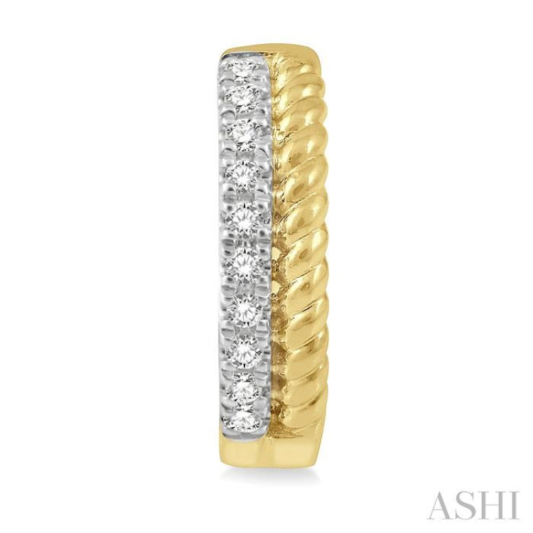 1/10 Ctw Rope Bead & Round Cut Diamond Huggie Petite Earrings in 14K Yellow Gold 1/10 Ctw Rope Bead & Round Cut Diamond Huggie Petite Earrings in 14K Yellow Gold