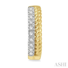 1/10 Ctw Rope Bead & Round Cut Diamond Huggie Petite Earrings in 14K Yellow Gold 1/10 Ctw Rope Bead & Round Cut Diamond Huggie Petite Earrings in 14K Yellow Gold