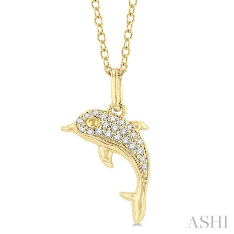 1/10 Ctw Petite Nautical Dolphin Round Cut Diamond Fashion Pendant With Chain in 10K Yellow Gold 1/10 Ctw Petite Nautical Dolphin Round Cut Diamond Fashion Pendant With Chain in 10K Yellow Gold