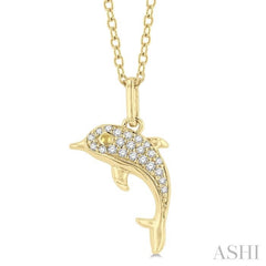 1/10 Ctw Petite Nautical Dolphin Round Cut Diamond Fashion Pendant With Chain in 10K Yellow Gold 1/10 Ctw Petite Nautical Dolphin Round Cut Diamond Fashion Pendant With Chain in 10K Yellow Gold