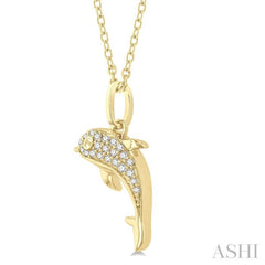 1/10 Ctw Petite Nautical Dolphin Round Cut Diamond Fashion Pendant With Chain in 10K Yellow Gold 1/10 Ctw Petite Nautical Dolphin Round Cut Diamond Fashion Pendant With Chain in 10K Yellow Gold
