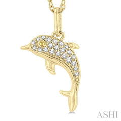 1/10 Ctw Petite Nautical Dolphin Round Cut Diamond Fashion Pendant With Chain in 10K Yellow Gold 1/10 Ctw Petite Nautical Dolphin Round Cut Diamond Fashion Pendant With Chain in 10K Yellow Gold