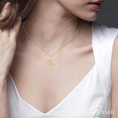 1/10 Ctw Petite Nautical Dolphin Round Cut Diamond Fashion Pendant With Chain in 10K Yellow Gold 1/10 Ctw Petite Nautical Dolphin Round Cut Diamond Fashion Pendant With Chain in 10K Yellow Gold