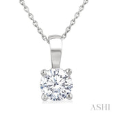 1 Ctw Prong Set Round Cut Diamond Solitaire Pendant With Chain in 14K White Gold