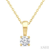 1/5 Ctw Prong Set Round Cut Diamond Solitaire Pendant With Chain in 14K Yellow Gold