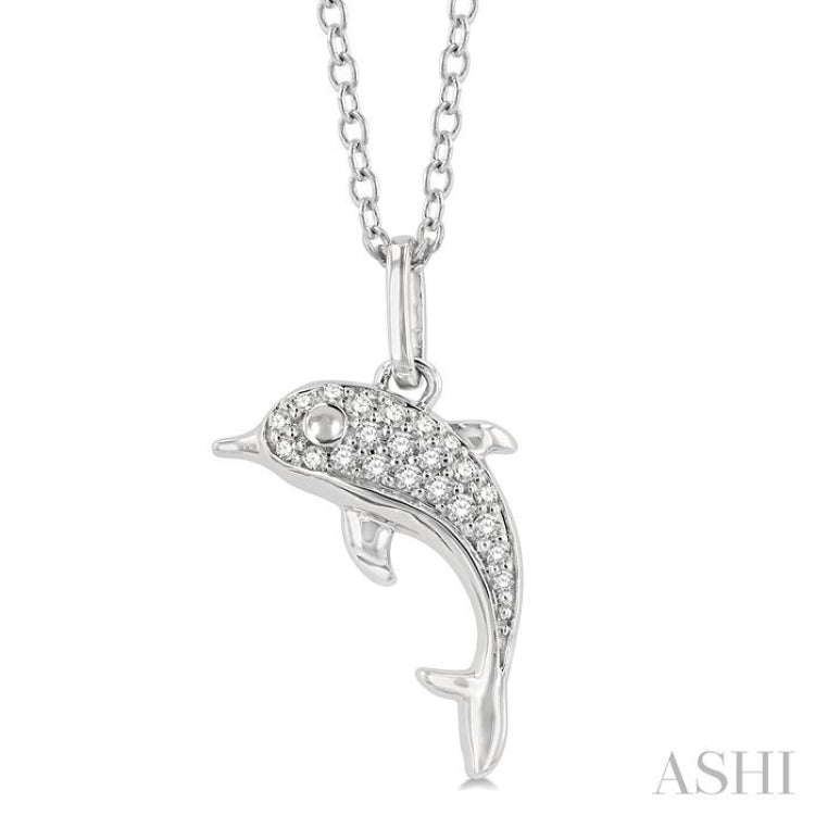 1/10 Ctw Petite Nautical Dolphin Round Cut Diamond Fashion Pendant With Chain in 10K White Gold 1/10 Ctw Petite Nautical Dolphin Round Cut Diamond Fashion Pendant With Chain in 10K White Gold