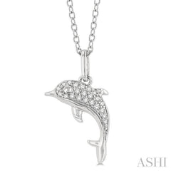 1/10 Ctw Petite Nautical Dolphin Round Cut Diamond Fashion Pendant With Chain in 10K White Gold 1/10 Ctw Petite Nautical Dolphin Round Cut Diamond Fashion Pendant With Chain in 10K White Gold