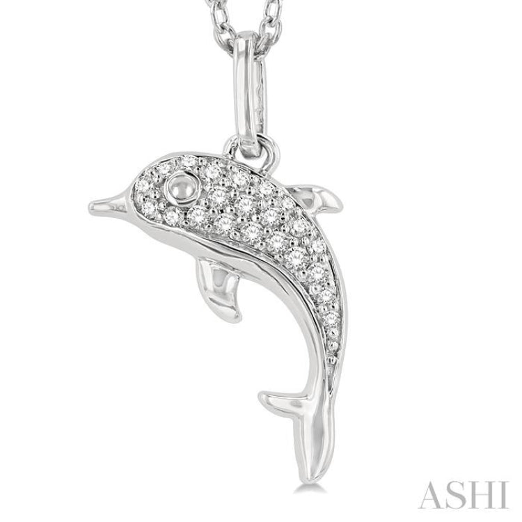 1/10 Ctw Petite Nautical Dolphin Round Cut Diamond Fashion Pendant With Chain in 10K White Gold 1/10 Ctw Petite Nautical Dolphin Round Cut Diamond Fashion Pendant With Chain in 10K White Gold