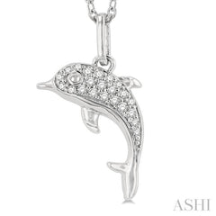 1/10 Ctw Petite Nautical Dolphin Round Cut Diamond Fashion Pendant With Chain in 10K White Gold 1/10 Ctw Petite Nautical Dolphin Round Cut Diamond Fashion Pendant With Chain in 10K White Gold