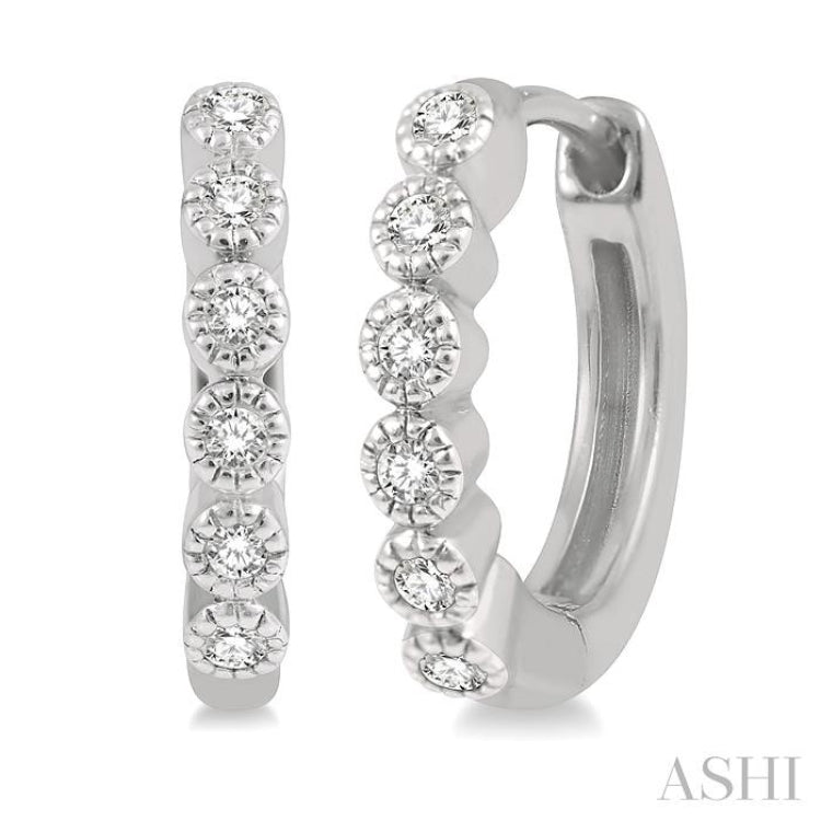 1/10 Ctw Round Cut Diamond Huggie Petite Earrings in 10K White Gold 1/10 Ctw Round Cut Diamond Huggie Petite Earrings in 10K White Gold