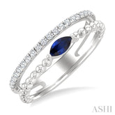 5x2.5 MM Marquise Shape Sapphire and 1/5 Ctw Round Cut Diamond Precious Split Twin Ring in 10K White Gold