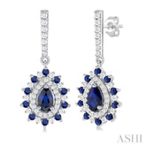 5x3 MM Pear Cut & 1.45 MM Round Cut Sapphire and 1/3 Ctw Round Cut Diamond Precious Earring in 14K White Gold