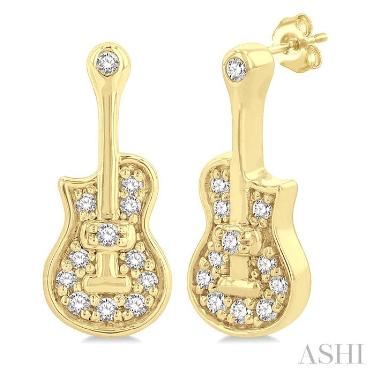 1/10 Ctw Petite Guitar Round Cut Diamond Fashion Stud Earring in 10K Yellow Gold 1/10 Ctw Petite Guitar Round Cut Diamond Fashion Stud Earring in 10K Yellow Gold
