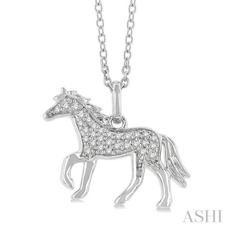 1/10 Ctw Petite Horse Round Cut Diamond Fashion Pendant With Chain in 10K White Gold 1/10 Ctw Petite Horse Round Cut Diamond Fashion Pendant With Chain in 10K White Gold