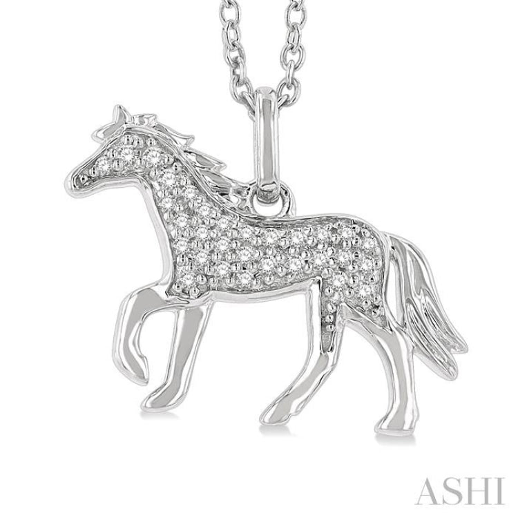 1/10 Ctw Petite Horse Round Cut Diamond Fashion Pendant With Chain in 10K White Gold 1/10 Ctw Petite Horse Round Cut Diamond Fashion Pendant With Chain in 10K White Gold