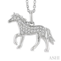 1/10 Ctw Petite Horse Round Cut Diamond Fashion Pendant With Chain in 10K White Gold 1/10 Ctw Petite Horse Round Cut Diamond Fashion Pendant With Chain in 10K White Gold