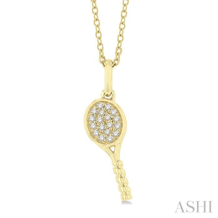 1/10 Ctw Petite Tennis Racket Round Cut Diamond Fashion Pendant With Chain in 10K Yellow Gold 1/10 Ctw Petite Tennis Racket Round Cut Diamond Fashion Pendant With Chain in 10K Yellow Gold