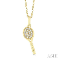 1/10 Ctw Petite Tennis Racket Round Cut Diamond Fashion Pendant With Chain in 10K Yellow Gold 1/10 Ctw Petite Tennis Racket Round Cut Diamond Fashion Pendant With Chain in 10K Yellow Gold