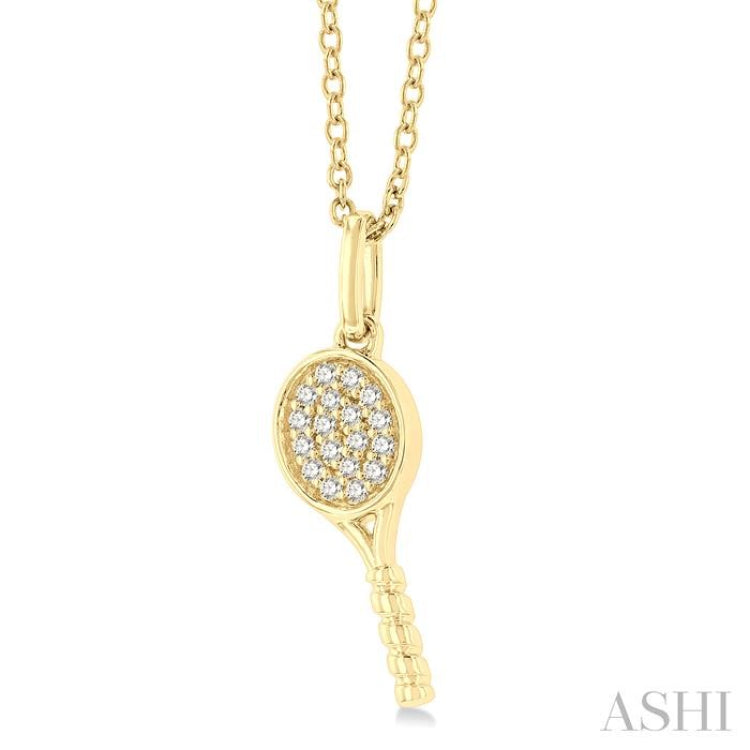 1/10 Ctw Petite Tennis Racket Round Cut Diamond Fashion Pendant With Chain in 10K Yellow Gold 1/10 Ctw Petite Tennis Racket Round Cut Diamond Fashion Pendant With Chain in 10K Yellow Gold