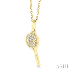 1/10 Ctw Petite Tennis Racket Round Cut Diamond Fashion Pendant With Chain in 10K Yellow Gold 1/10 Ctw Petite Tennis Racket Round Cut Diamond Fashion Pendant With Chain in 10K Yellow Gold